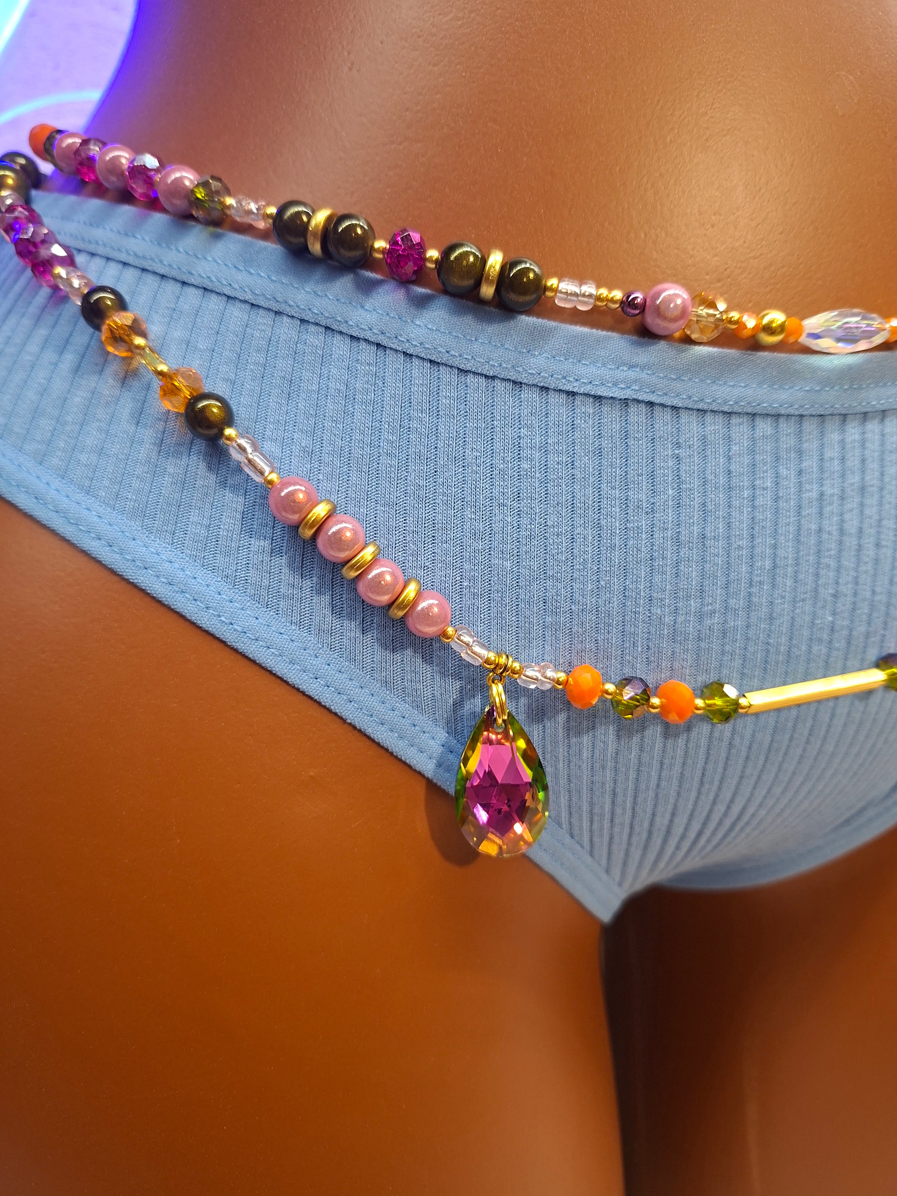 Parure de Reins ZELDA – Duo de Hanches Orange & Violet | Cristal Goutte Irisé