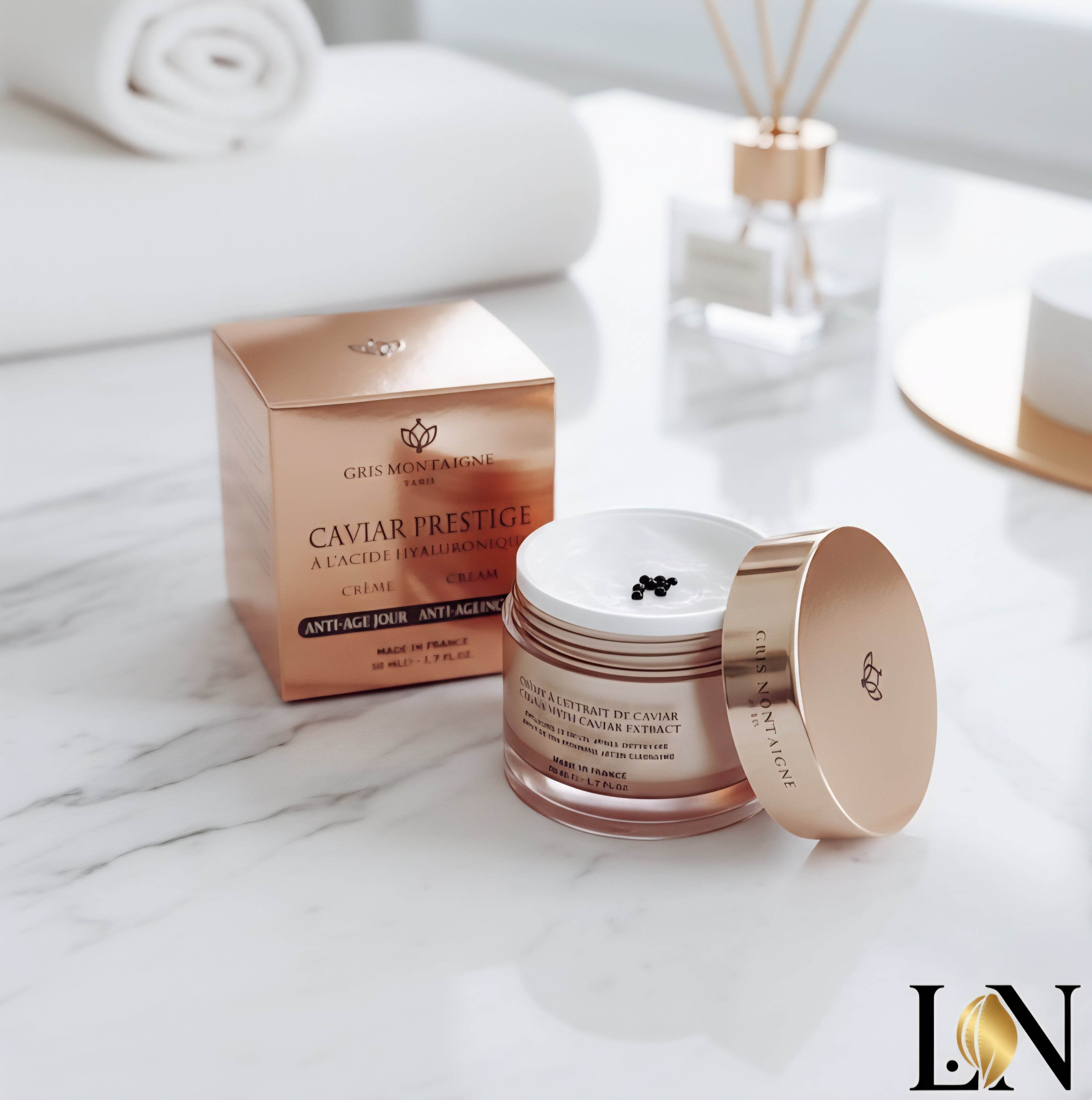 Crème de Jour Caviar Prestige à l'Acide Hyaluronique - Gris Montaigne : Éclat et Hydratation Anti-Âg - L.N Jigeen 