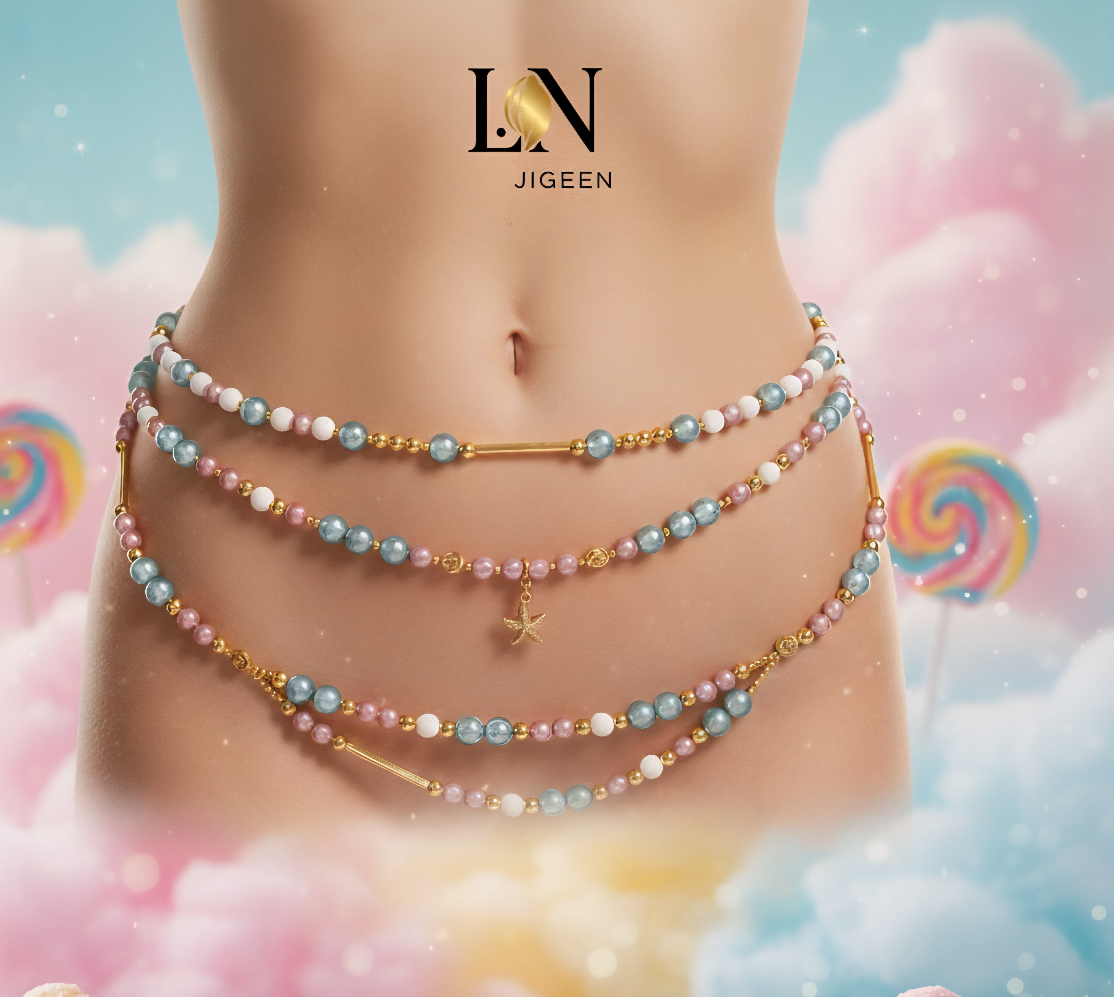 Perles de Reins Gourmandes & Féminines - Bonbon Coton - Taille Unique (95-98 cm) | Bijoux de Corps