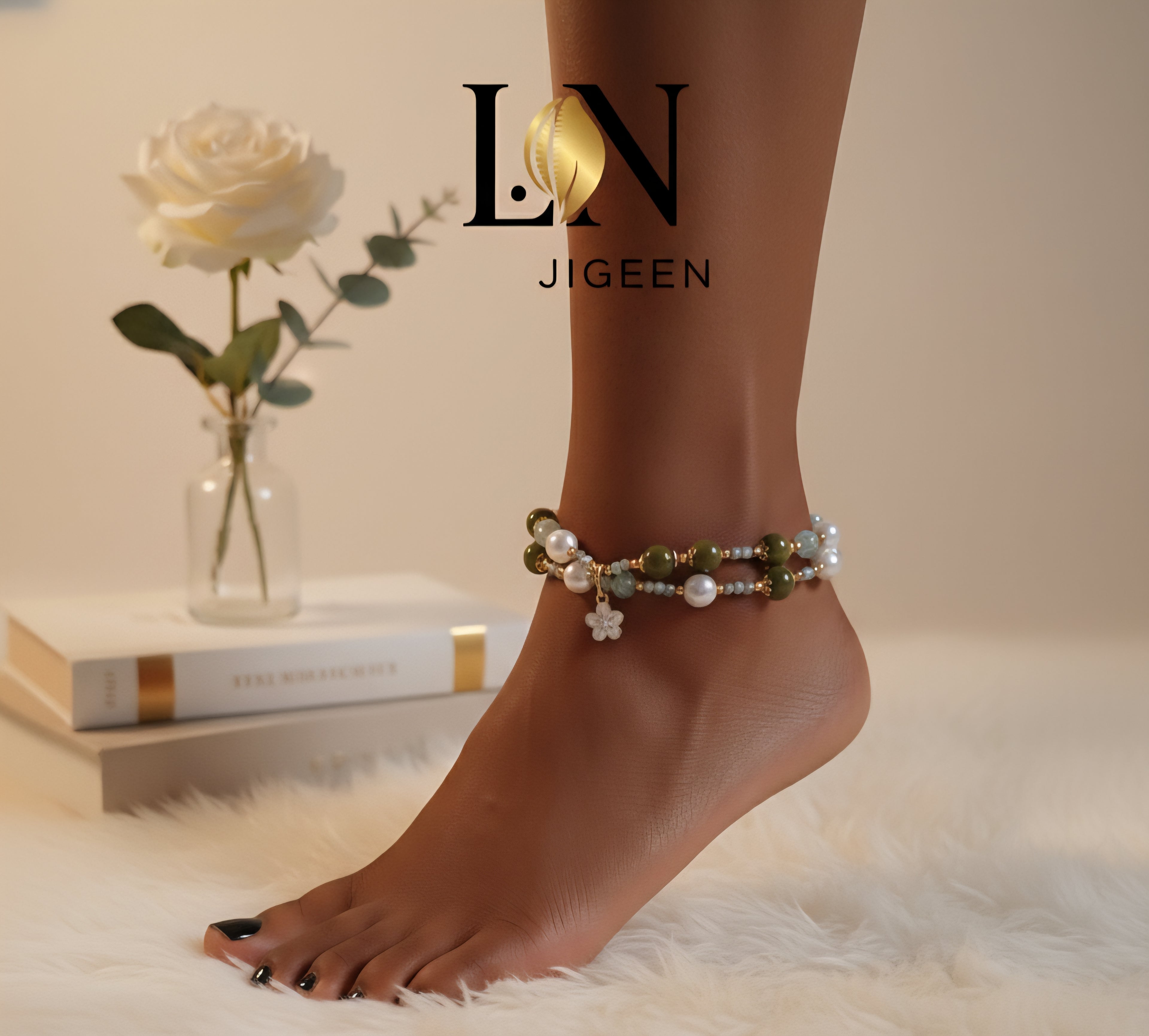 Lot de 2 Chevillères Perles Vertes & Blanches | Création Unique LN JIGEEN