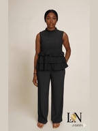 Ensemble ALBA Élégant - Top à Volants & Pantalon Fluide en Coton | Mode Africaine Chic & Confortable - L.N Jigeen 