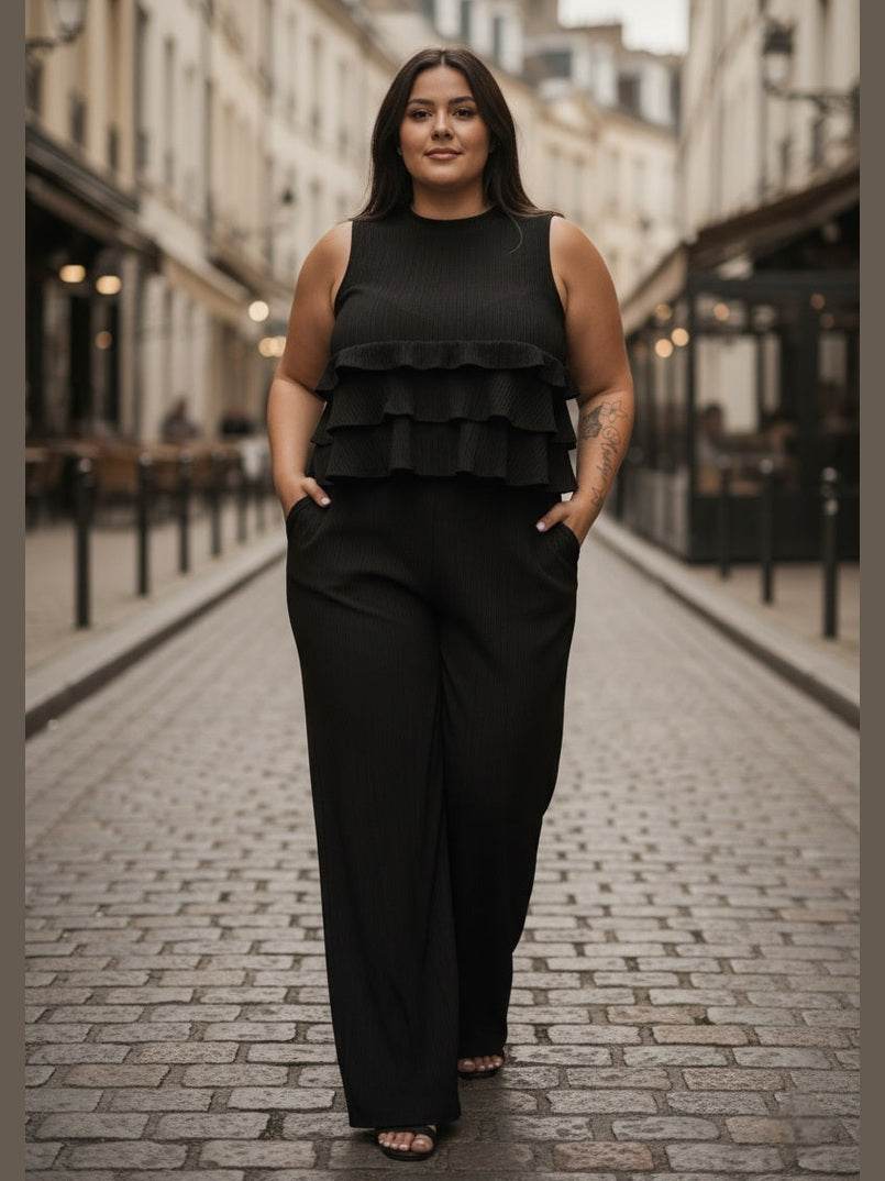 Ensemble ALBA Élégant - Top à Volants & Pantalon Fluide en Coton | Mode Africaine Chic & Confortable - L.N Jigeen 