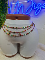 Parure "Péché Mignon" - Trio de Perles de Taille (Bin Bin) Uniques & Artisanales - Tons Vert Olive et Rouge Rubis