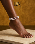 Duo de Bracelets de Cheville Penda – Ensemble Unique Perles Lavande & Blanc | jigeen.fr