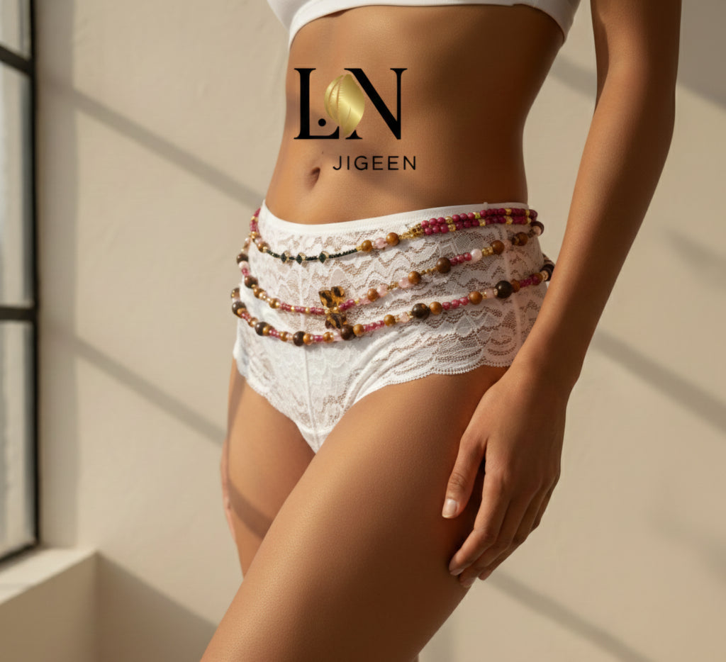 Perles de Reins Ethniques "JIGEEN" - Ceinture Ventre Femme, Bijoux Corps Africain, Perles Taille Traditionnelles