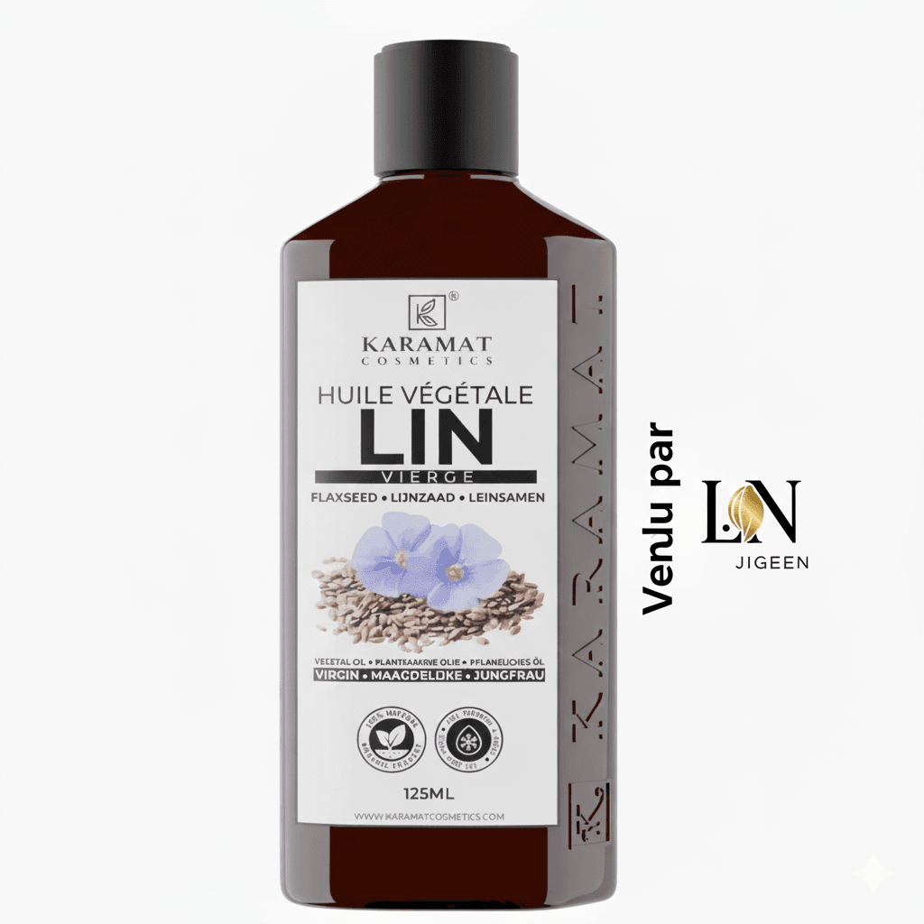 Huile Végétale de Lin Vierge Karamat Cosmetics : Le Soin Naturel pour une Beauté Éclatante - L.N Jigeen 