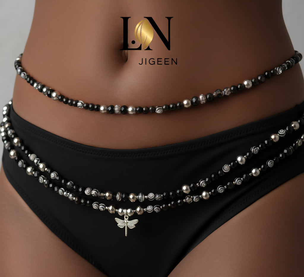 Bayas Noirs et Argentés Perles de Taille Africaines | L.N Jigeen – Bijou de Corps Fait Main