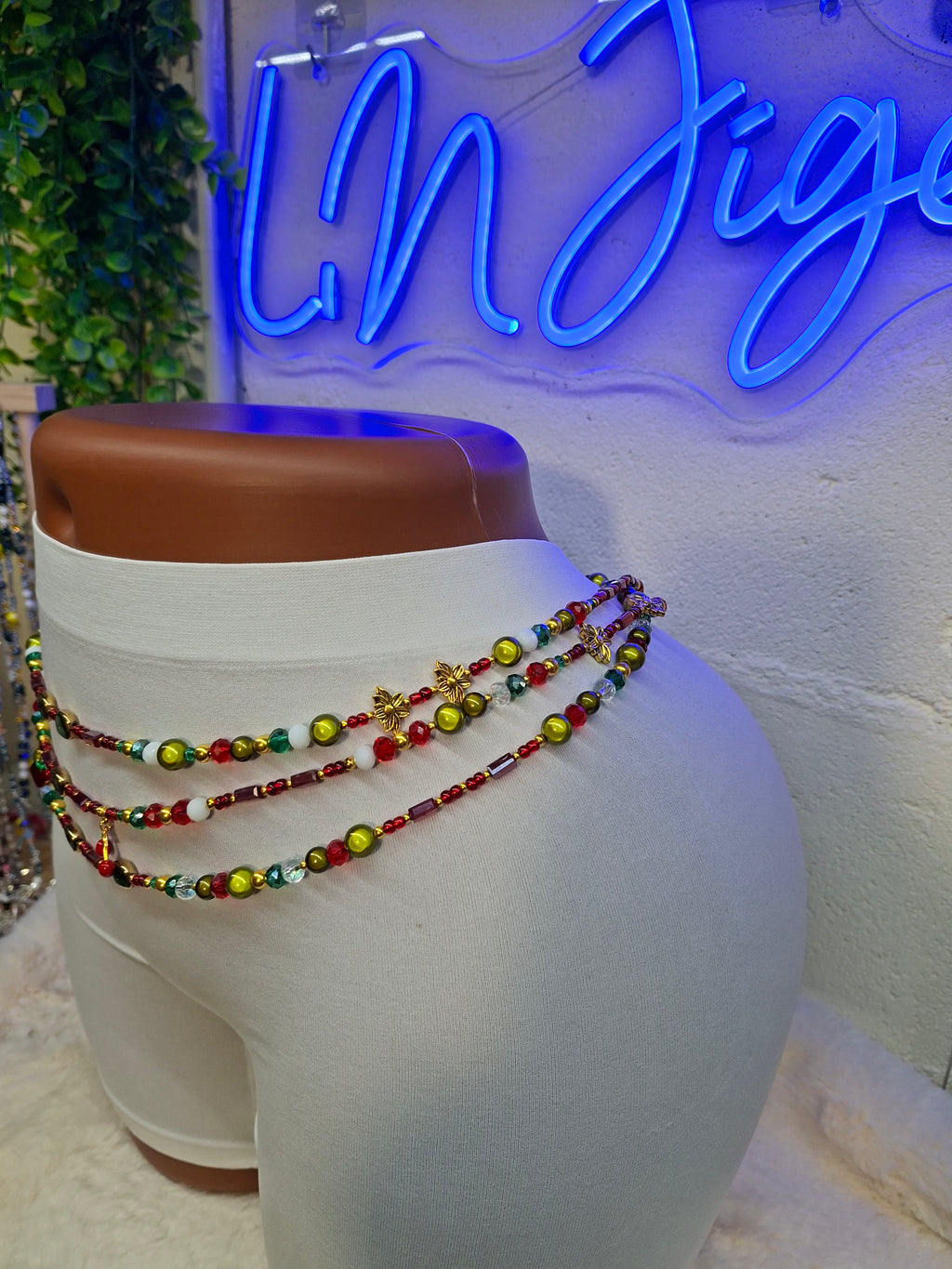 Parure "Péché Mignon" - Trio de Perles de Taille (Bin Bin) Uniques & Artisanales - Tons Vert Olive et Rouge Rubis