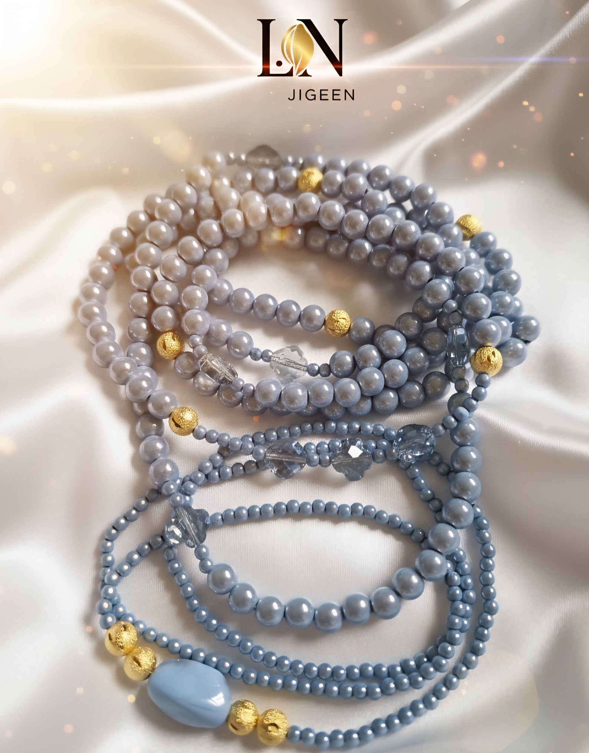 Perles de Reins "Sérénité Océane" L.N JIGEEN | Chaîne de Taille Bleue Éclatante