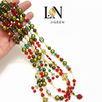 Perles de Reins "Délice Fruité" – Création L.N Jigeen – Chaîne de Taille Rouge, Vert & Or (90cm) – Bijou de Corps Unique avec Pendentifs Fraise et Cerise