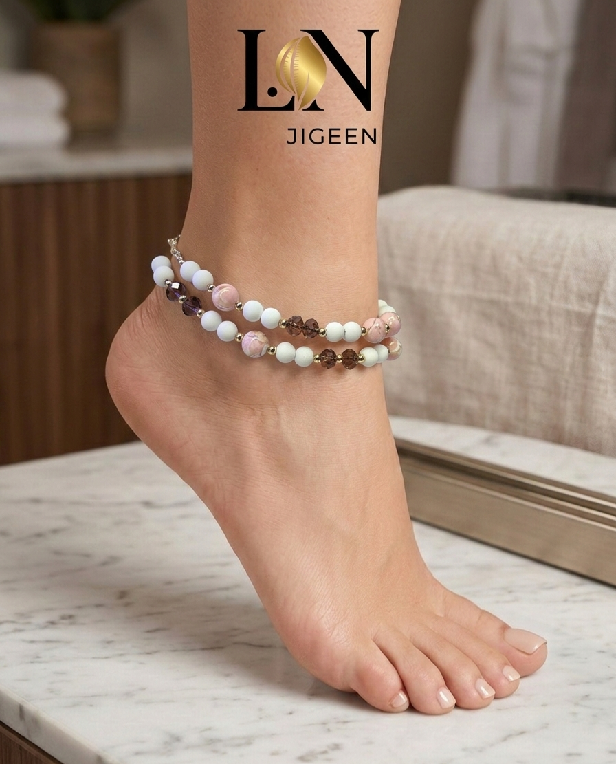 Sakura – Duo de Bracelets de Cheville aux Nuances de Cerisier