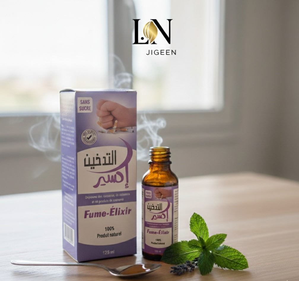 Sirop Fume-Élixir pour la gorge et les poumons, produit naturel avec logo Fume-Élixir