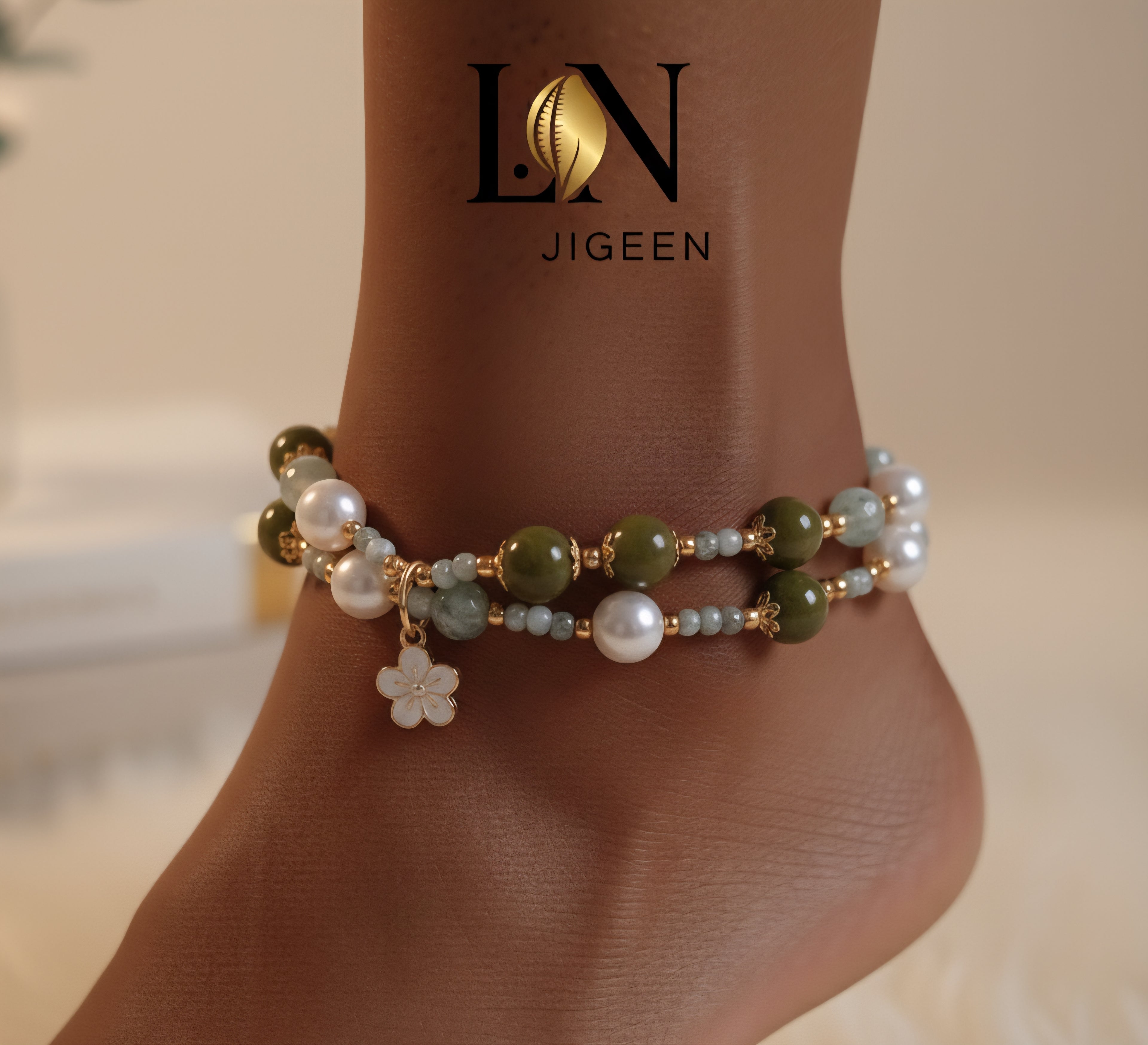 Lot de 2 Chevillères Perles Vertes & Blanches | Création Unique LN JIGEEN