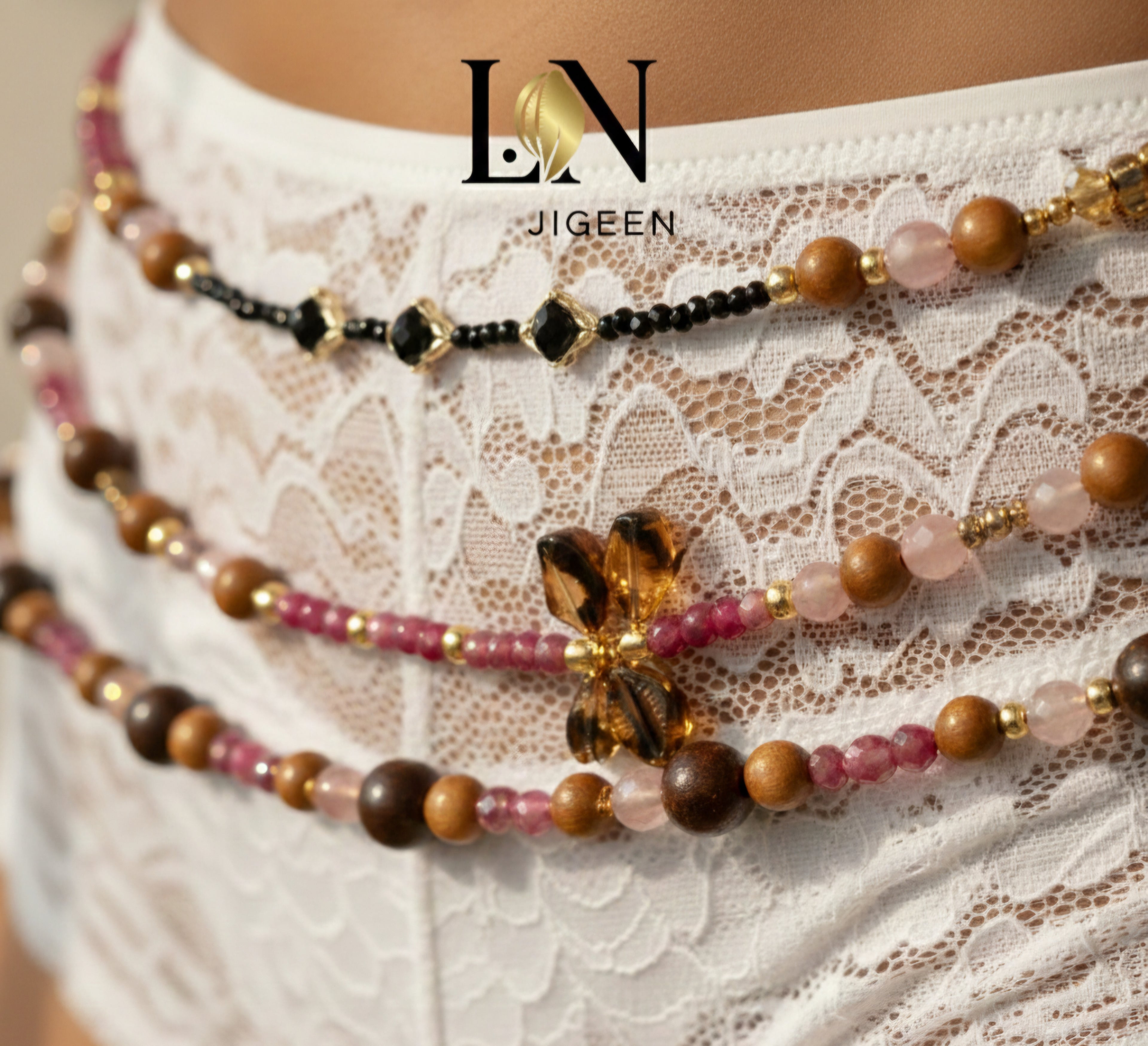 Perles de Reins Ethniques "JIGEEN" - Ceinture Ventre Femme, Bijoux Corps Africain, Perles Taille Traditionnelles