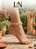 Sali – Duo de Bracelets de Cheville Uniques en Perles Pêche et Nacre | Création Artisanale L.N Jigeen